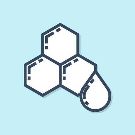 Blue line Honeycomb icon isolated on blue background. Honey cells symbol. Sweet natural food. Vector Illustrationのイラスト素材