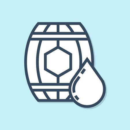 Blue line Wooden barrel with honey icon isolated on blue background. Vector Illustrationのイラスト素材