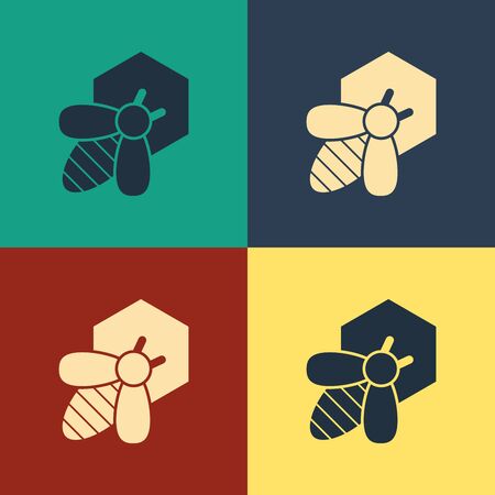 Color Bee and honeycomb icon isolated on color background. Honey cells.のイラスト素材