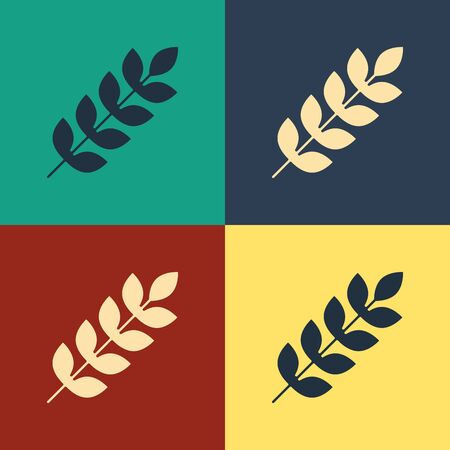 Color Cereals set with rice, wheat, corn, oats, rye, barley icon isolated on color background. Ears of wheat bread symbols. Vintage style drawing. Vector Illustrationのイラスト素材