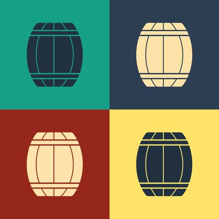 Color Wooden barrel icon isolated on color background. Alcohol barrel, drink container, wooden keg for beer, whiskey, wine. Vintage style drawing. Vector Illustrationのイラスト素材