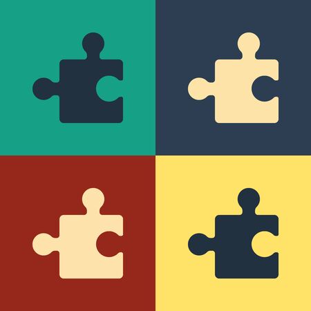 Color Piece of puzzle icon isolated on color background. Modern flat, business, marketing, finance, internet concept. Vintage style drawing. Vector Illustrationのイラスト素材
