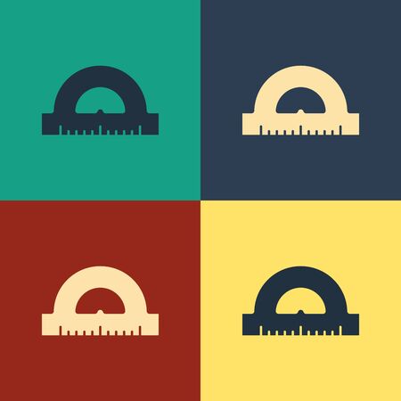 Color Protractor grid for measuring degrees icon isolated on color background. Tilt angle meter. Measuring tool. Geometric symbol. Vintage style drawing. Vector Illustrationのイラスト素材