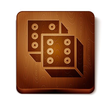 Brown Game dice icon isolated on white background. Casino gambling. Wooden square button. Vector Illustrationのイラスト素材
