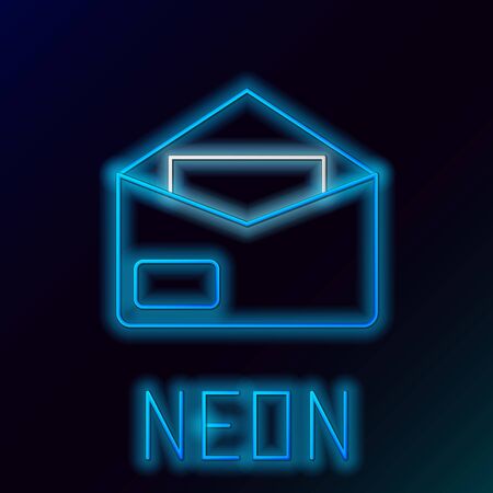 Blue glowing neon line Envelope icon on black background. Email message letter symbol. Colorful outline concept. Vector Illustrationのイラスト素材