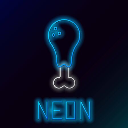 Blue glowing neon line Chicken leg icon isolated on black background. Chicken drumstick. Colorful outline concept. Vector Illustrationのイラスト素材