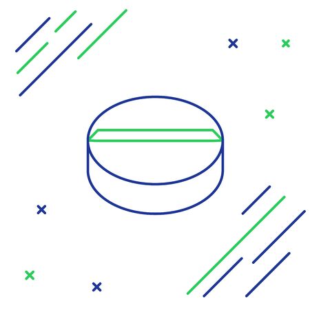 Blue and green line Medicine pill or tablet icon isolated on white background. Capsule pill and drug sign. Pharmacy design. Colorful outline concept. Vector Illustrationのイラスト素材