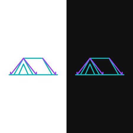 Green and purple line Tourist tent icon isolated on white and black background. Camping symbol. Vector Illustrationのイラスト素材