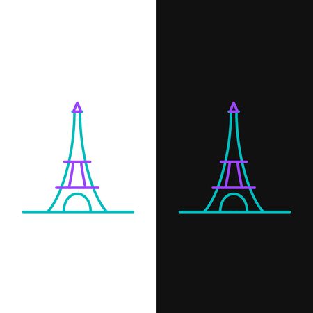 Green and purple line Eiffel tower icon isolated on white and black background. France Paris landmark symbol. Vector Illustrationのイラスト素材