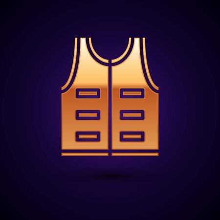 Gold Hunting jacket icon isolated on dark blue background. Hunting vest. Vector Illustrationのイラスト素材