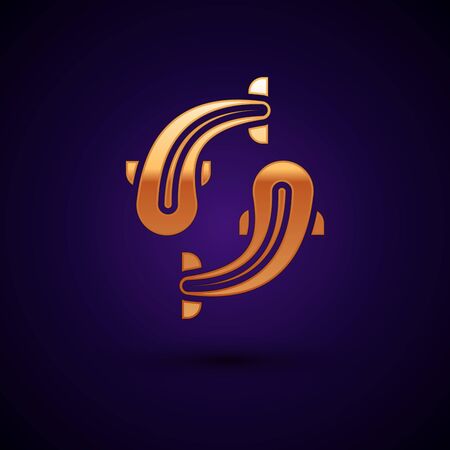 Gold Fish icon isolated on dark blue background. Vector Illustrationのイラスト素材