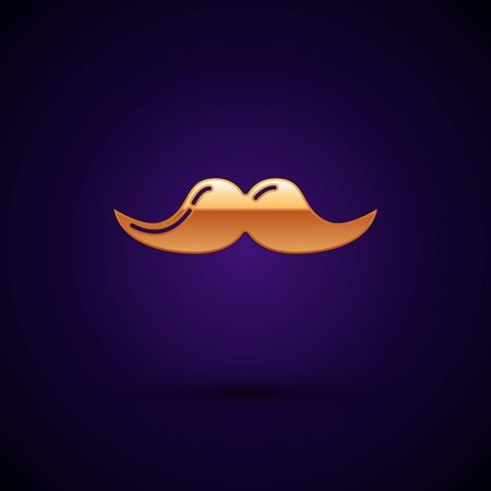 Gold Mustache icon isolated on dark blue background. Barbershop symbol. Facial hair style. Vector Illustrationのイラスト素材