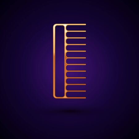 Gold Hairbrush icon isolated on dark blue background. Comb hair sign. Barber symbol. Vector Illustrationのイラスト素材