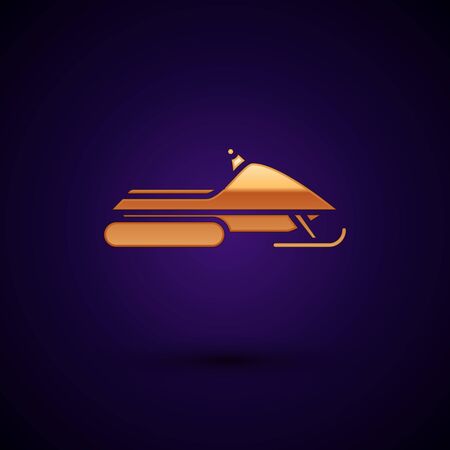 Gold Snowmobile icon isolated on dark blue background. Snowmobiling sign. Extreme sport. Vector Illustrationのイラスト素材