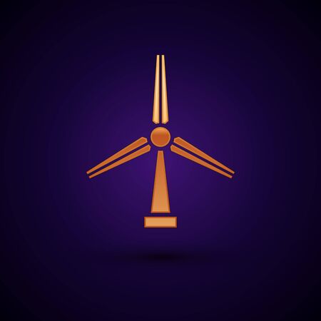 Gold Wind turbine icon isolated on dark blue background. Wind generator sign. Windmill silhouette. Windmill for electric power production. Vector Illustrationのイラスト素材