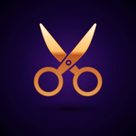 Gold Scissors icon isolated on dark blue background. Cutting tool sign. Vector Illustrationのイラスト素材