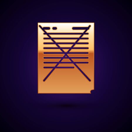 Gold Exam paper with incorrect answers survey icon isolated on dark blue background. Bad mark of test results, concept of unsuccessful report. Vector Illustrationのイラスト素材