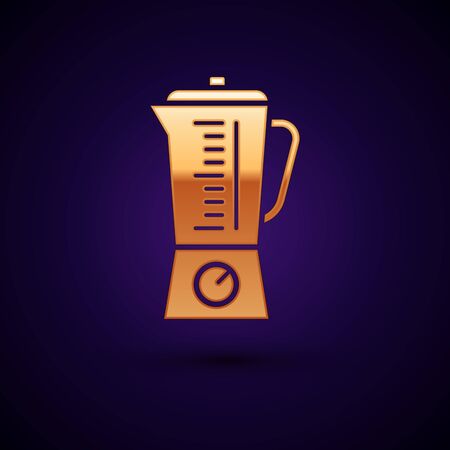 Gold Blender icon isolated on dark blue background. Kitchen electric stationary blender with bowl. Cooking smoothies, cocktail or juice. Vector Illustrationのイラスト素材