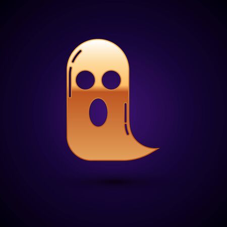 Gold Ghost icon isolated on dark blue background. Happy Halloween party. Vector Illustrationのイラスト素材