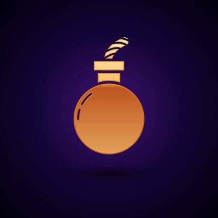 Gold Bomb ready to explode icon isolated on dark blue background. Happy Halloween party. Vector Illustrationのイラスト素材