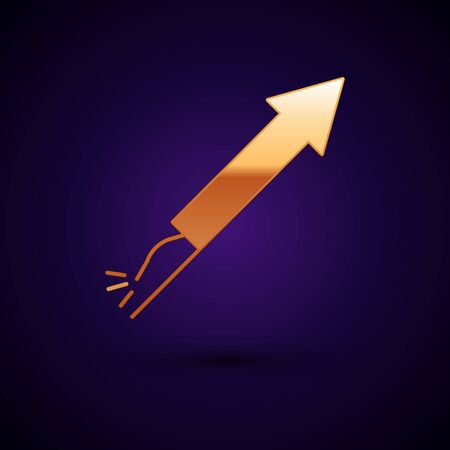 Gold Firework rocket icon isolated on dark blue background. Concept of fun party. Explosive pyrotechnic symbol. Vector Illustrationのイラスト素材