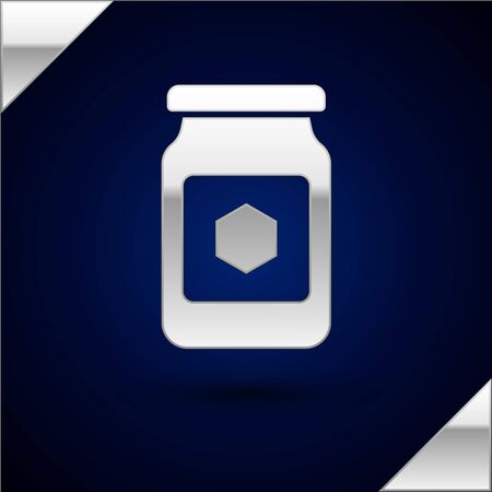 Silver Jar of honey icon isolated on dark blue background. Food bank. Sweet natural food symbol. Vector Illustrationのイラスト素材