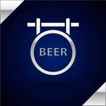 Silver Street signboard with inscription Beer icon isolated on dark blue background. Suitable for advertisements bar, cafe, pub, restaurant. Vector Illustrationのイラスト素材