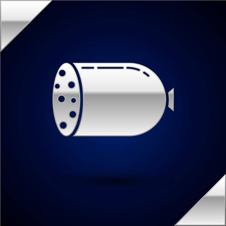 Silver Salami sausage icon isolated on dark blue background. Meat delicatessen product. Vector Illustrationのイラスト素材