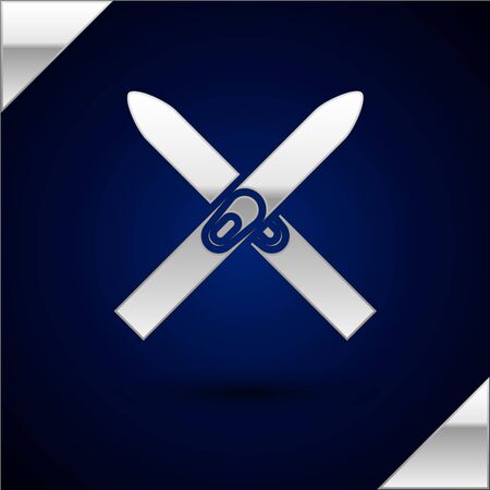 Silver Ski and sticks icon isolated on dark blue background. Extreme sport. Skiing equipment. Winter sports icon. Vector Illustrationのイラスト素材