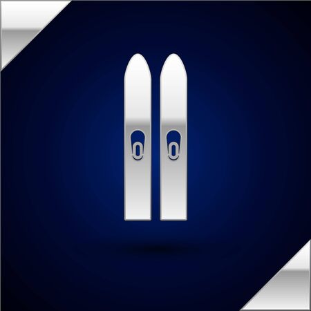 Silver Ski and sticks icon isolated on dark blue background. Extreme sport. Skiing equipment. Winter sports icon. Vector Illustrationのイラスト素材