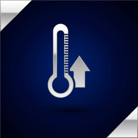 Silver Thermometer icon isolated on dark blue background. Vector Illustrationのイラスト素材