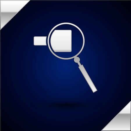 Silver Magnifying glass icon isolated on dark blue background. Search, focus, zoom, business symbol. Vector Illustrationのイラスト素材