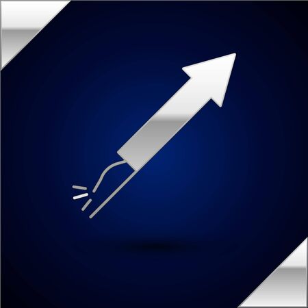 Silver Firework rocket icon isolated on dark blue background. Concept of fun party. Explosive pyrotechnic symbol. Vector Illustrationのイラスト素材