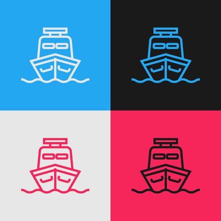 Color line Ship icon isolated on color background. Vintage style drawing. Vector Illustrationのイラスト素材