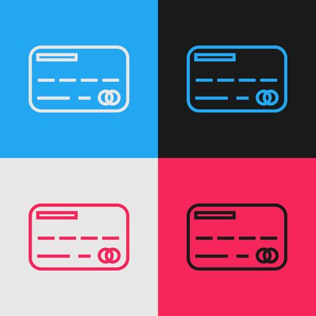 Color line Credit card icon isolated on color background. Online payment. Cash withdrawal. Financial operations. Shopping sign. Vintage style drawing. Vector Illustrationのイラスト素材