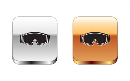 Black Ski goggles icon isolated on white background. Extreme sport. Sport equipment. Silver-gold square button. Vector Illustrationのイラスト素材