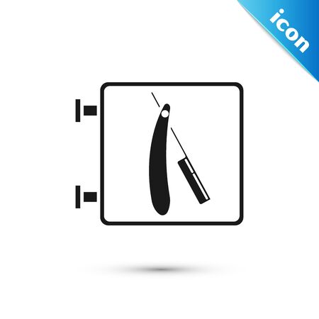 Black Barbershop with razor icon isolated on white background. Hairdresser signboard. Vector Illustrationのイラスト素材