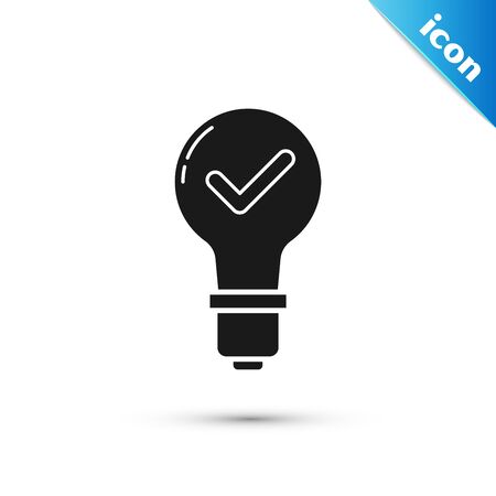 Black Light bulb and check mark icon isolated on white background. Concept of idea. Vector Illustrationのイラスト素材