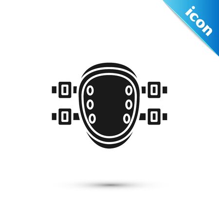 Black Knee pads icon isolated on white background. Extreme sport. Sport equipment. Skateboarding, bicycle, roller skating protective gear. Vector Illustrationのイラスト素材