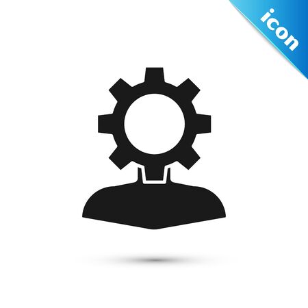 Black Human with gear inside icon isolated on white background. Artificial intelligence. Thinking brain sign. Symbol work of brain. Vector Illustrationのイラスト素材