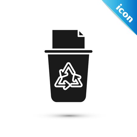 Black Recycle bin with recycle symbol icon isolated on white background. Trash can icon. Garbage bin sign. Recycle basket sign. Vector Illustrationのイラスト素材