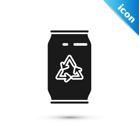 Black Can with recycle symbol and can icon isolated on white background. Trash can icon. Garbage bin sign. Recycle basket sign. Vector Illustrationのイラスト素材