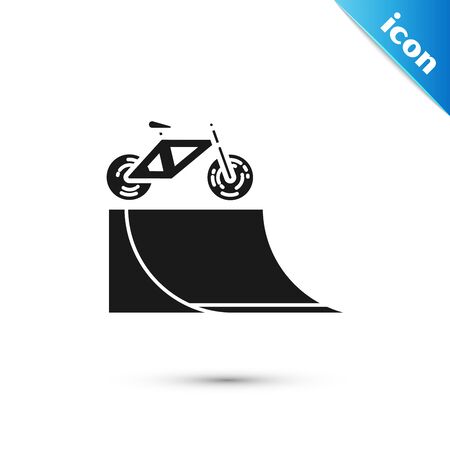Black Bicycle on street ramp icon isolated on white background. Skate park. Extreme sport. Sport equipment. Vector Illustrationのイラスト素材