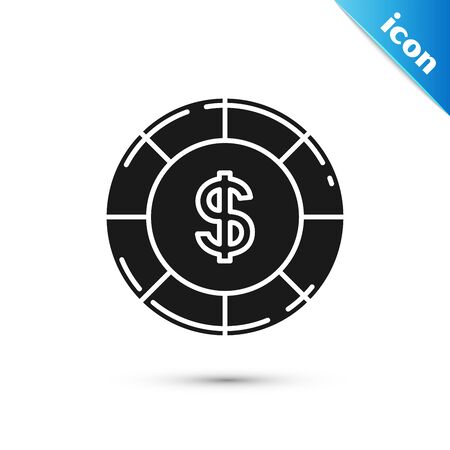 Black Casino chip with dollar symbol icon isolated on white background. Casino gambling. Vector Illustrationのイラスト素材