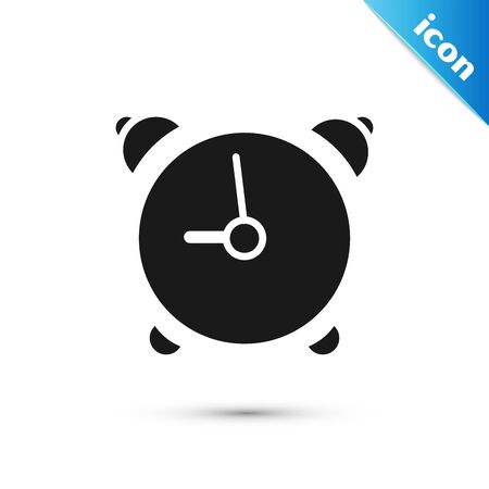 Black Alarm clock icon isolated on white background. Wake up, get up concept. Time sign. Vector Illustrationのイラスト素材