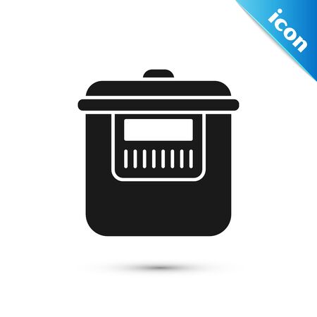 Black Slow cooker icon isolated on white background. Electric pan. Vector Illustrationのイラスト素材