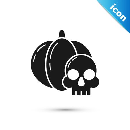 Black Pumpkin and skull icon isolated on white background. Happy Halloween party. Vector Illustrationのイラスト素材