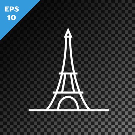 White line Eiffel tower icon isolated on transparent dark background. France Paris landmark symbol. Vector Illustrationのイラスト素材
