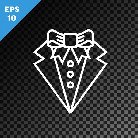 White line Suit icon isolated on transparent dark background. Tuxedo. Wedding suits with necktie. Vector Illustrationのイラスト素材