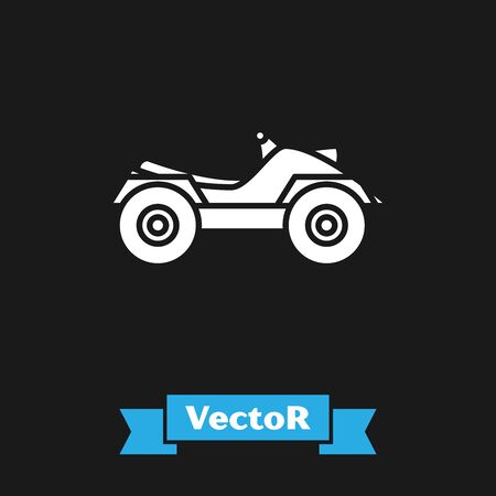 White All Terrain Vehicle or ATV motorcycle icon isolated on black background. Quad bike. Extreme sport. Vector Illustrationのイラスト素材